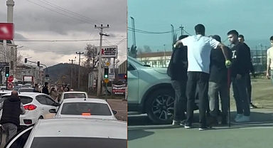 Yol verme kavgasında önce kadınlar, sonra erkekler birbirine girdi