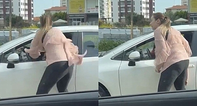 Trafikte kadın kadına kavga